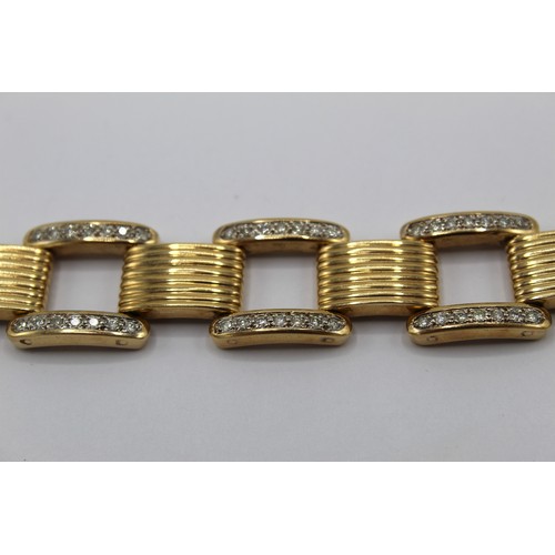 252 - Cartier style yellow metal and diamond square link bracelet, set with one hundred and forty brillian... 