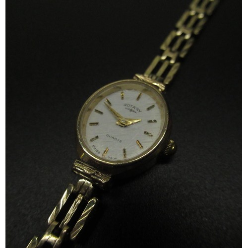 67 - Ladies rotary 9ct gold quartz cocktail watch, signed white dial with applied gold coloured stick hou... 