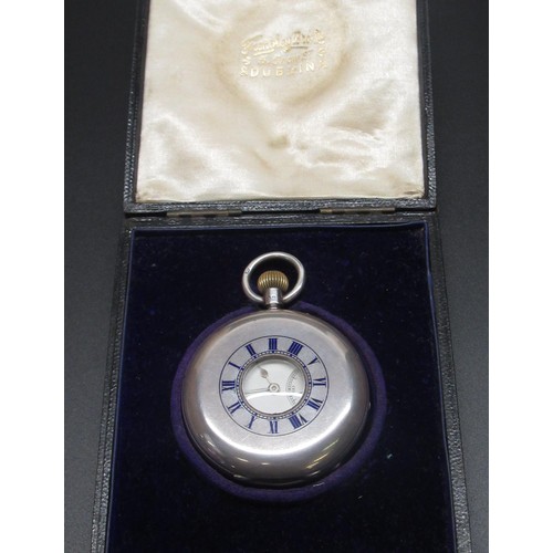 89 - Retailed by Frengley Bros Ltd, Dublin, Edwardian silver cased keyless half hunter pocket watch.  Whi... 