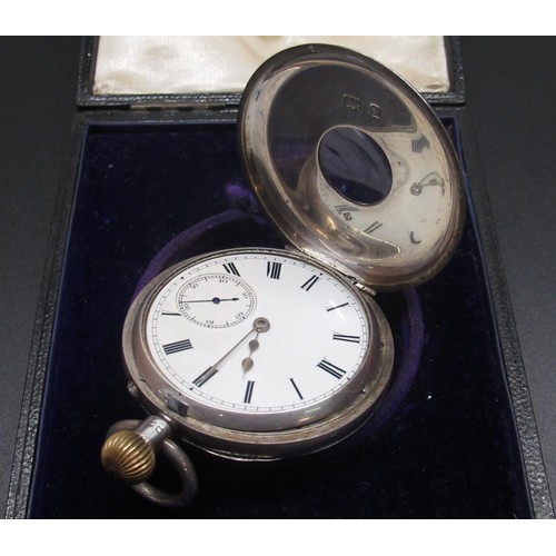 89 - Retailed by Frengley Bros Ltd, Dublin, Edwardian silver cased keyless half hunter pocket watch.  Whi... 