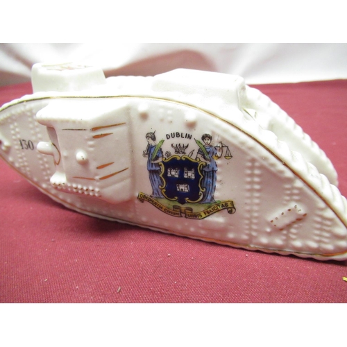 317 - C20th Carlton china souvenir crested ware model of a Mark 1 tank with Dublin crest, C19th purple lus... 