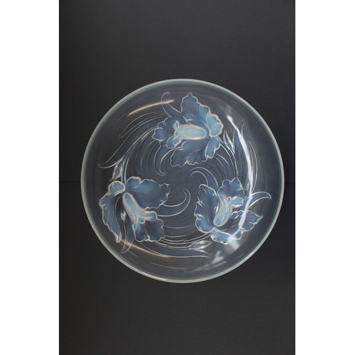 845 - Verlys French c.1930's opalescent glass large fruit bowl, decorated in relief with swirling iris and... 