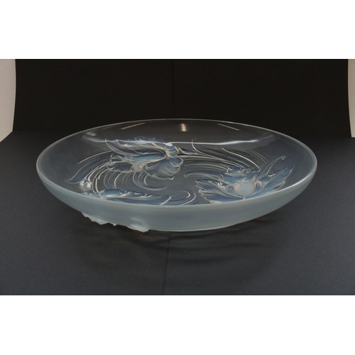 845 - Verlys French c.1930's opalescent glass large fruit bowl, decorated in relief with swirling iris and... 