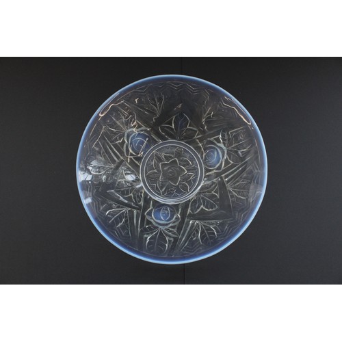 849 - c.1930's Jobling Opalescent glass bowl, relief moulded with rose pattern, W26.5cm