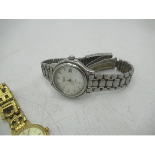 68 - Seiko 50m quartz wristwatch with date, gold plated case on matching bracelet, movement ref. 7N32, ca... 