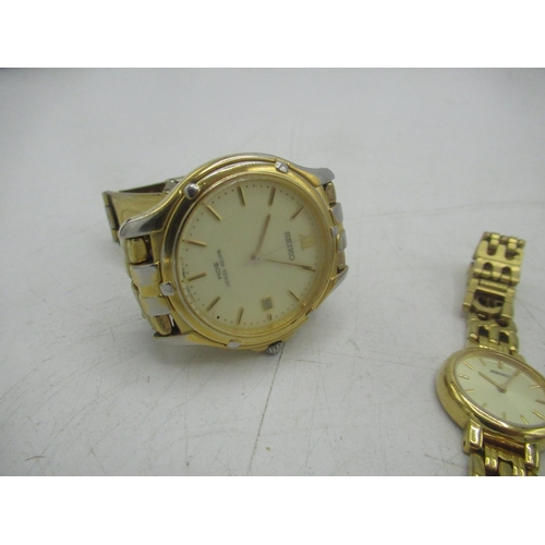 68 - Seiko 50m quartz wristwatch with date, gold plated case on matching bracelet, movement ref. 7N32, ca... 