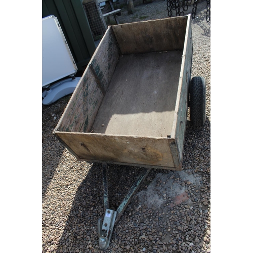 1230 - 5 x 3ft wooden bodied trailer with sliding front and hinged back