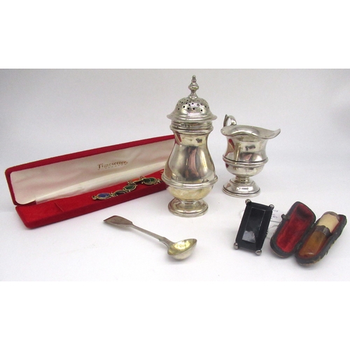 62 - Edw.VII Hallmarked sterling silver caster by Holland, Aldwinckle & Slater, London 1903, a cream jug ... 