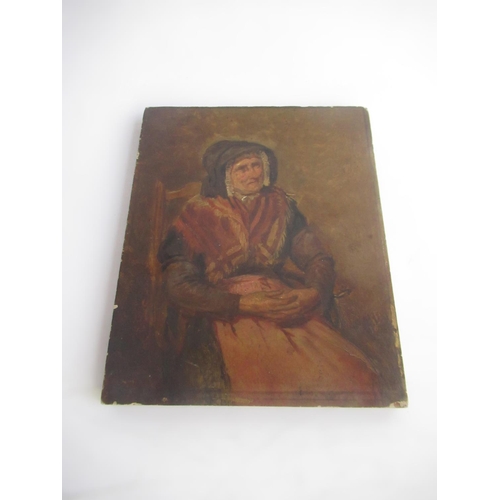 229 - Syd Little Collection - Small oil on board portrait of a seated elderly lady, various details to the... 