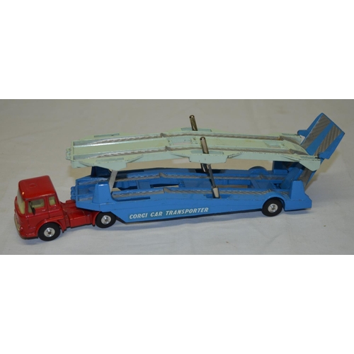 886 - Boxed vintage Corgi Toys carrimore car transporter with Bedford tractor unit with glideomatic spring... 