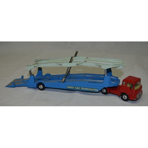 886 - Boxed vintage Corgi Toys carrimore car transporter with Bedford tractor unit with glideomatic spring... 