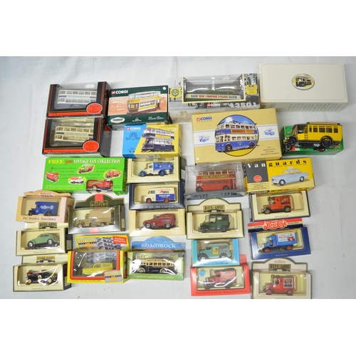 893 - Boxed diecast vehicles including trams, buses, vehicles including Corgi, Vanguard, etc