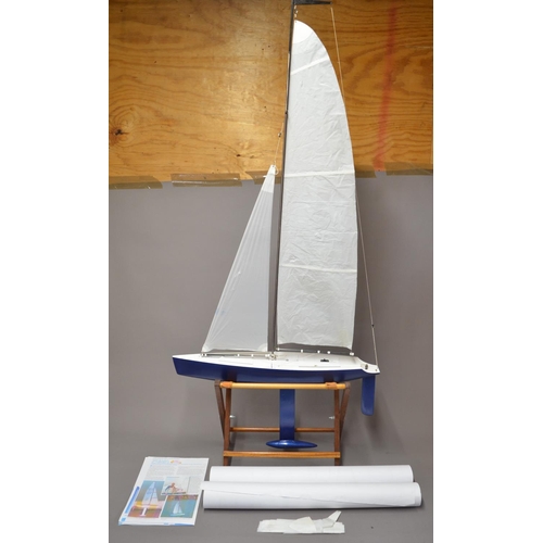 652 - Hand-made wooden radio controlled racing yacht model 