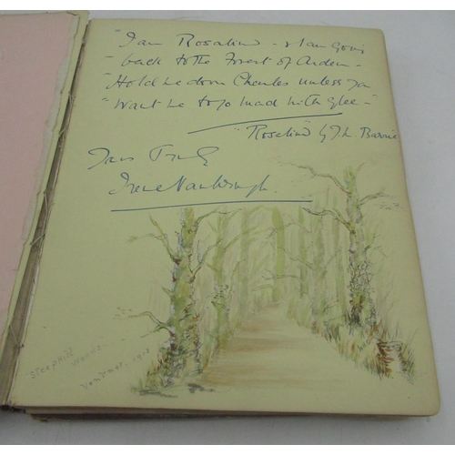 1007 - Maroon photo album containing various signatures and sketches from the early 1900s, inc. Matt Powell... 