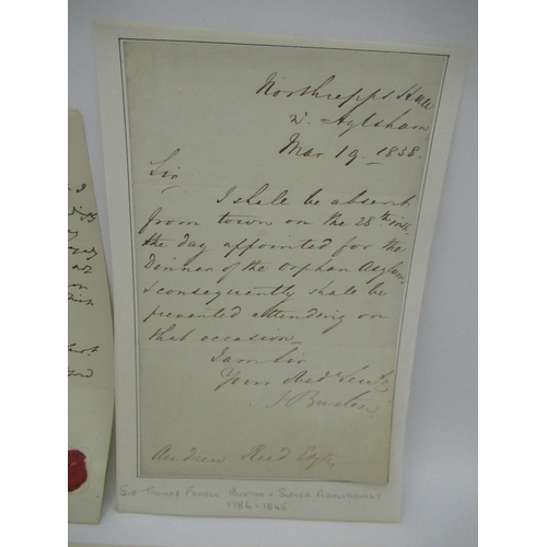 1008 - Letter dated March 19th 1838 to Andrew Reed from Sir Thomas Fowell Buxton(Prominent Slaver Abolition... 