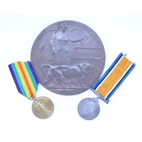 13 - WWI group inc. Victory medal and British War medal and death penny awarded to 35632 Pte. J. Horrocks... 
