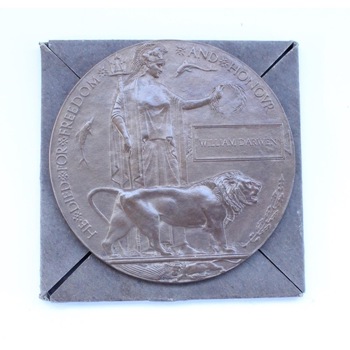 22 - WWI death penny awarded to William Darwen