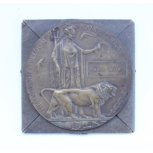 25 - WWI death penny awarded to John Bater