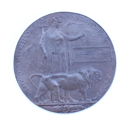 28 - WWI death penny awarded to Ernest Edward Shaw