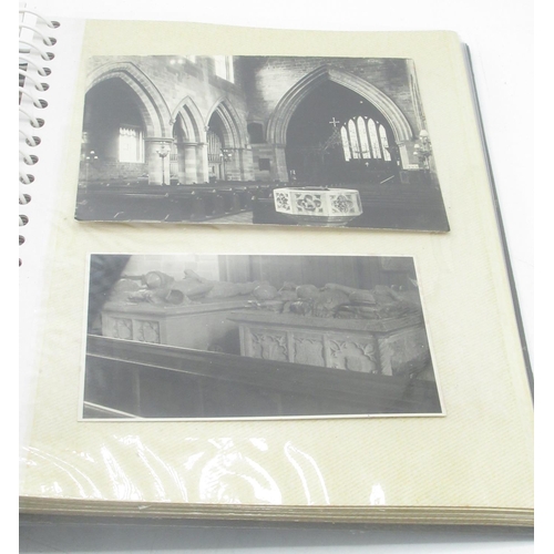 1014 - Grey album containing photos and postcards of Bromsgrove and its church with a red souvenir photo bo... 