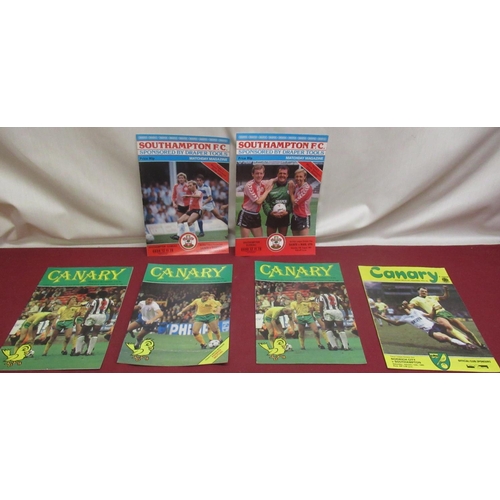 999c - Four Norwich City and Two Southampton FC football programmes from the 1980s signed by Martin Peters,... 