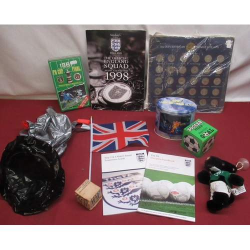 999h - FA Cup Centenary Medals 1872-1972,England squad 1998 medal collection, inflatable FA Cup, soccer puz... 