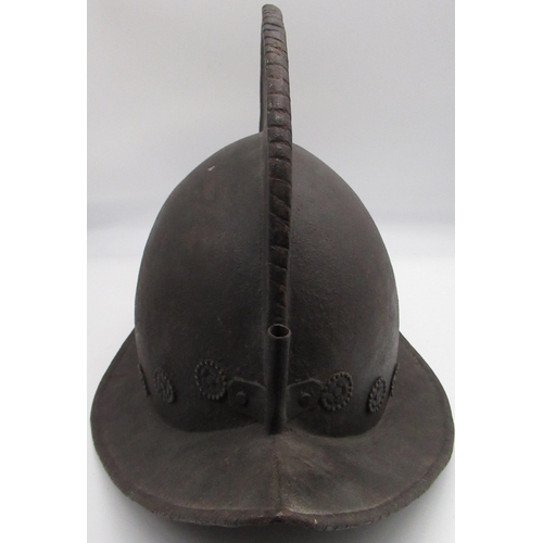 195 - C17th German Morion helmet with front plume holder