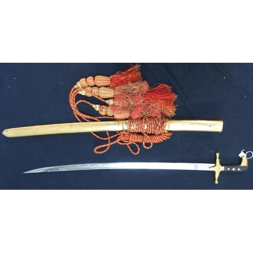 176 - Saudi Arabian decorative presentation style sword with plated blade and gilt hilt, with similar scab... 