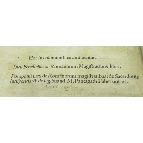 1034 - Fenestella(Lucius), De Romanorum Magistratibus Pomponius Laetus, Maximus De Butricis, circa 1491, re... 