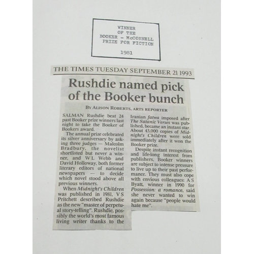 1038 - Rushdie(Salman) Midnights Children, Jonathan Cape, reprint 1981, SIGNED, hardcover, 5 newspaper arti... 