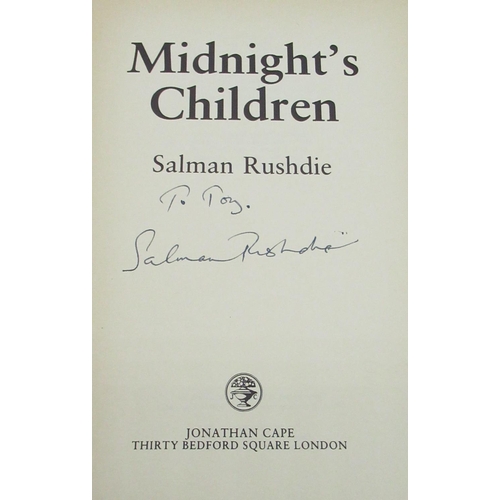 1038 - Rushdie(Salman) Midnights Children, Jonathan Cape, reprint 1981, SIGNED, hardcover, 5 newspaper arti... 