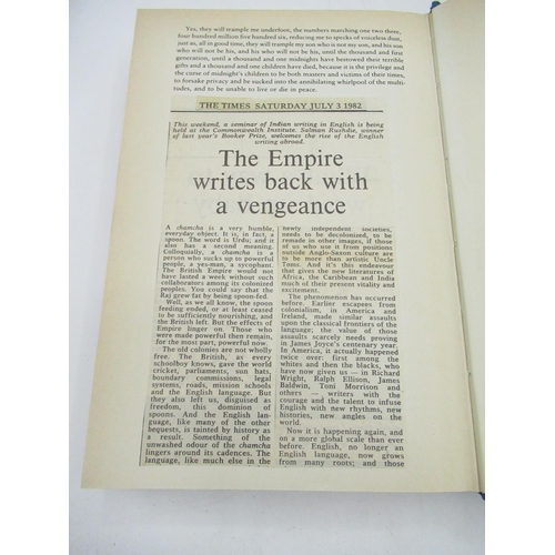 1038 - Rushdie(Salman) Midnights Children, Jonathan Cape, reprint 1981, SIGNED, hardcover, 5 newspaper arti... 