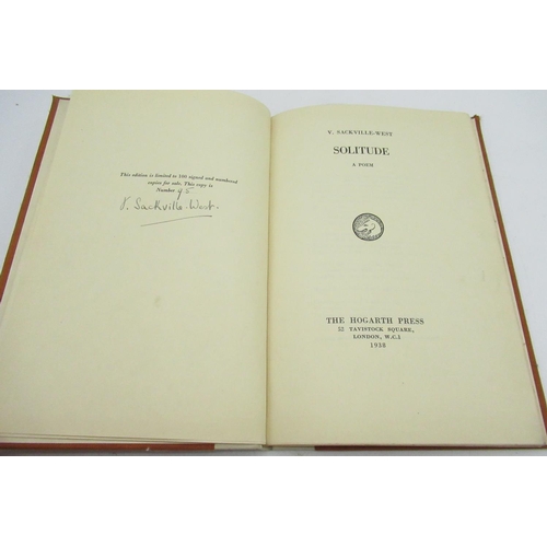 1045 - Sackville-West(V) Solitude a poem, The Hogarth Press, Signed Limited Edition no.95 of 100, 1938, har... 