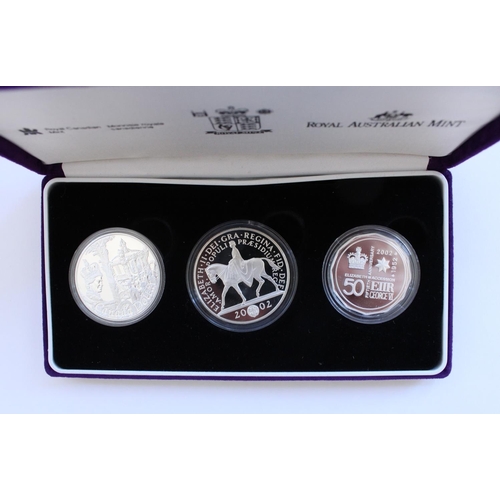 271 - 'The Accession Set' comprising three coin commonwealth silver proofs for the 2002 ERII golden jubile... 