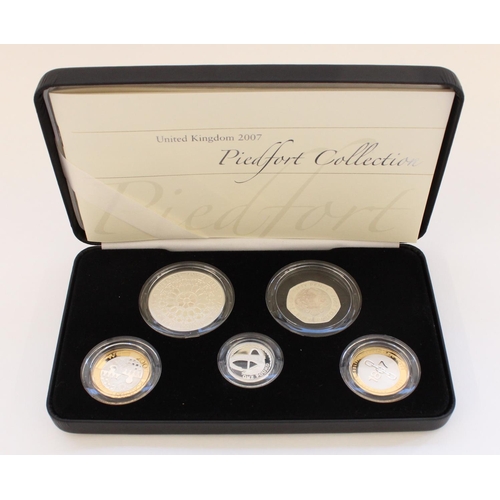 274 - Royal Mint UK 2007 silver proof 5 coin piedfort collection, encapsulated in original box with certs.