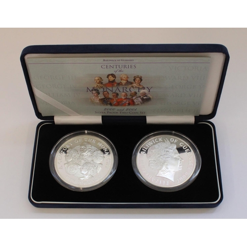 277 - Royal Mint Bailiwick of Guernsey 'Centuries of Monarchy' 2000 & 2001 silver proof two coin set, cons... 