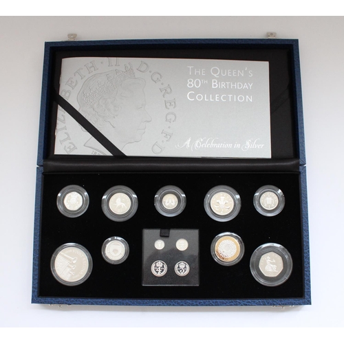 284 - Royal Mint 'the Queens 80th Birthday Collection' coin set, full silver proof coins running 1p to £5 ... 