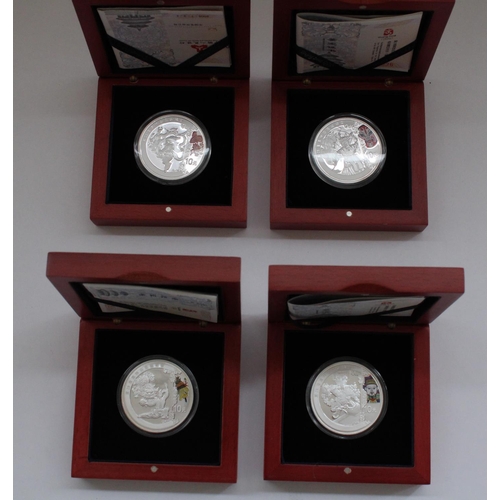 285 - Beijing 2008 silver proof four coin set, each Chinese 10 Yuan (1oz) in original box with certs.