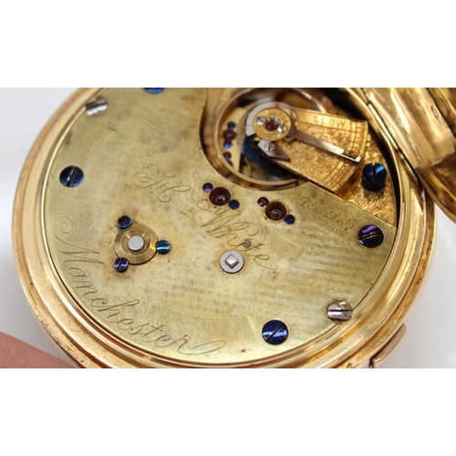 326 - H. White Manchester late Victorian 18ct gold centre seconds chronograph pocket watch.   Signed white... 