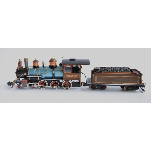 657 - A Bachmann G-gauge (Narrow scale) Baldwin 4-6-0 loco with tender. Tender lettering overpainted. Fair... 