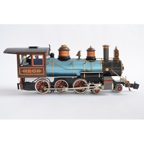 657 - A Bachmann G-gauge (Narrow scale) Baldwin 4-6-0 loco with tender. Tender lettering overpainted. Fair... 