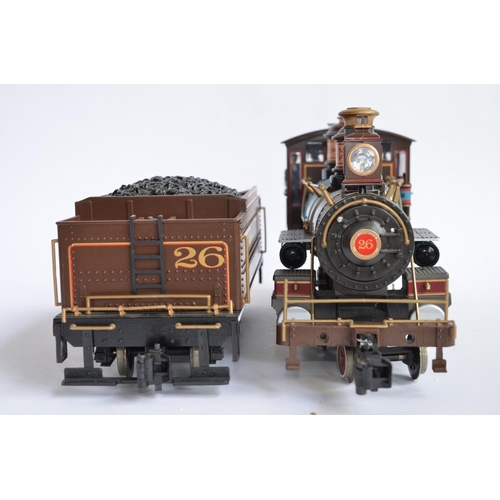 657 - A Bachmann G-gauge (Narrow scale) Baldwin 4-6-0 loco with tender. Tender lettering overpainted. Fair... 