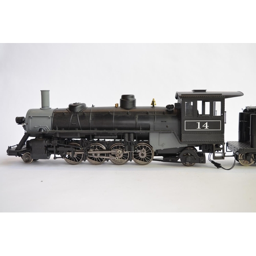 663 - A G-gauge 2-8-2 tender loco (no makers marks, Aristo?) with some modifications, re-painting and elec... 