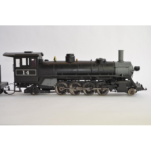 663 - A G-gauge 2-8-2 tender loco (no makers marks, Aristo?) with some modifications, re-painting and elec... 