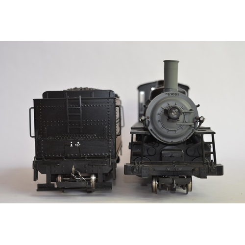 663 - A G-gauge 2-8-2 tender loco (no makers marks, Aristo?) with some modifications, re-painting and elec... 