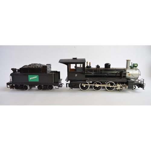 666 - A modified Bachmann G-gauge 4-6-0 with LGB tender. Re-painted in areas, wooden sidewalks and cab add... 