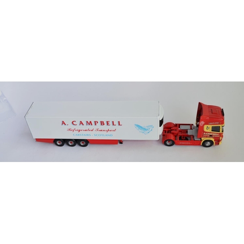 912 - 3x Scottish Corgi models:
CC12920 1/50 Scania Topline Fridge Trailer, A.L.Campbell haulage, Carstair... 