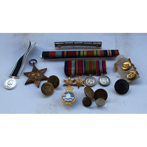 126 - Collection of miniature medals, medal ribbons, badges, buttons, etc including set of miniatures 1939... 
