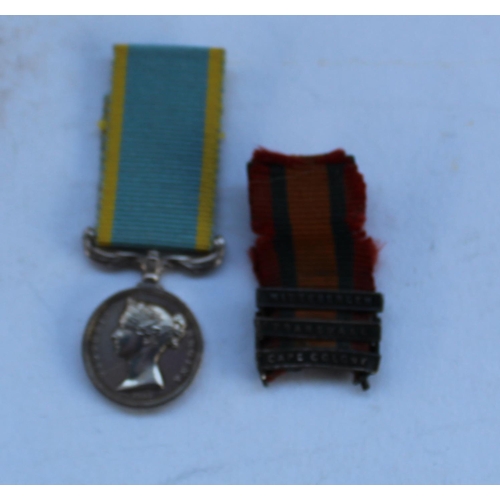 127 - Miniature Crimea medal with ribbon, miniature medal ribbon of Queen's South Africa medal, including ... 