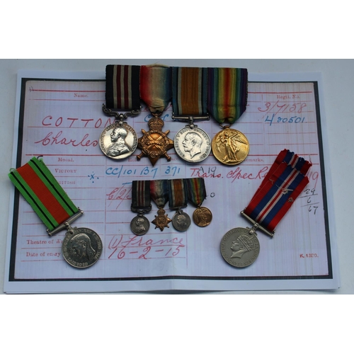 95 - Collection of medals awarded to 7158 Pte. C. Cotton of 8th Devonshire regiment, includes Victory med... 